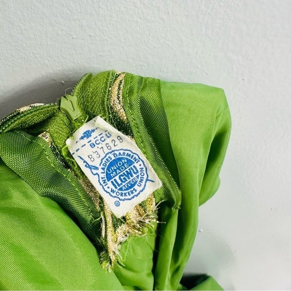 Vintage Dress Formal A-line Long Sleeve Floral Green Modest Glam Size Small - Picture 7 of 9